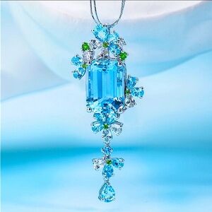 Silver Blue Morganite Pendant Charm Necklace